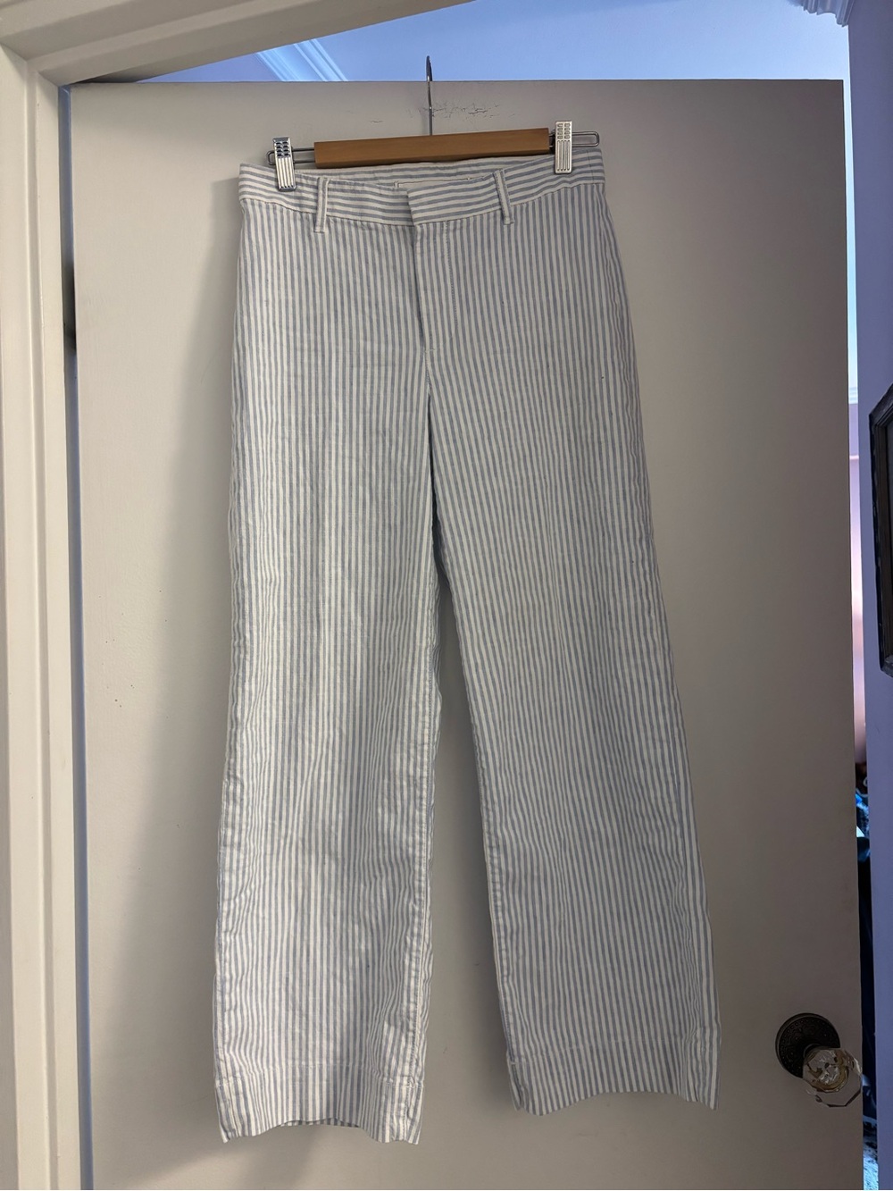 Frank & Eileen Blue White Striped WEXFORD
Wide-Leg Linen Pants w14.5 inches